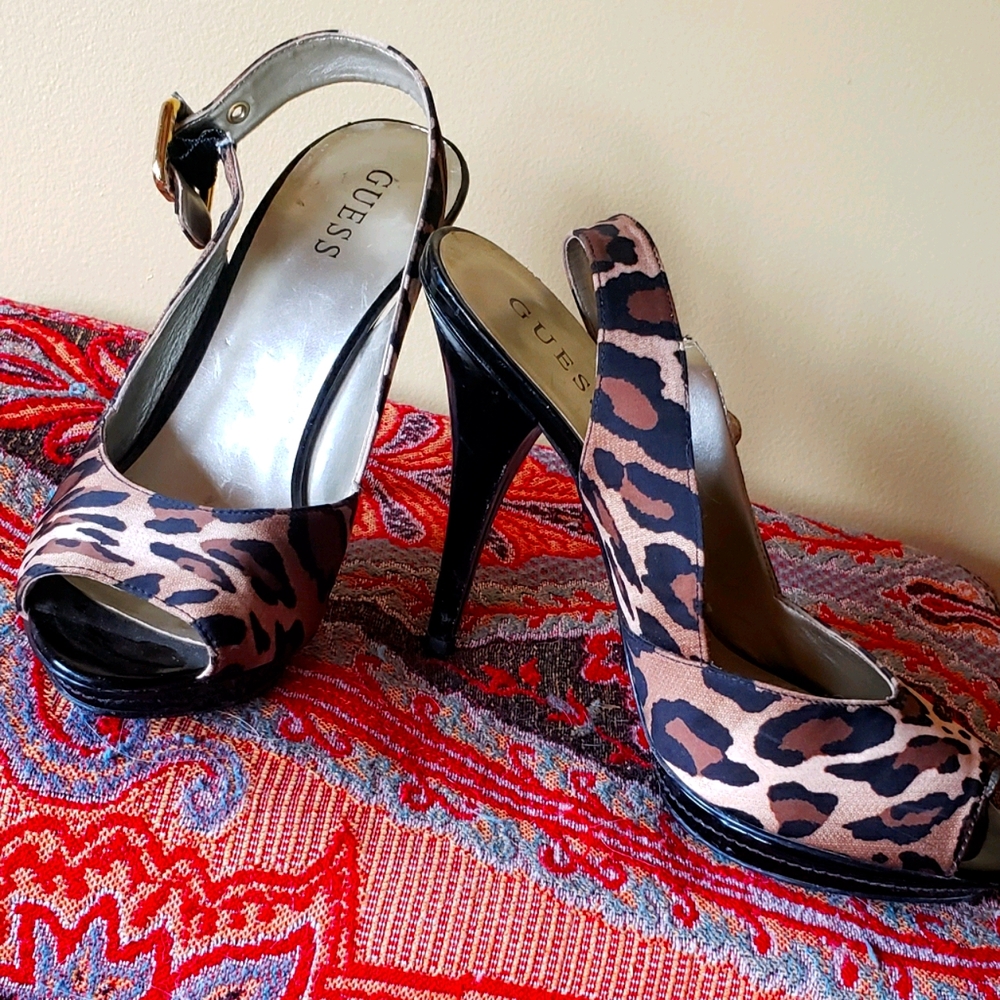 Guess leopard heeled open toe